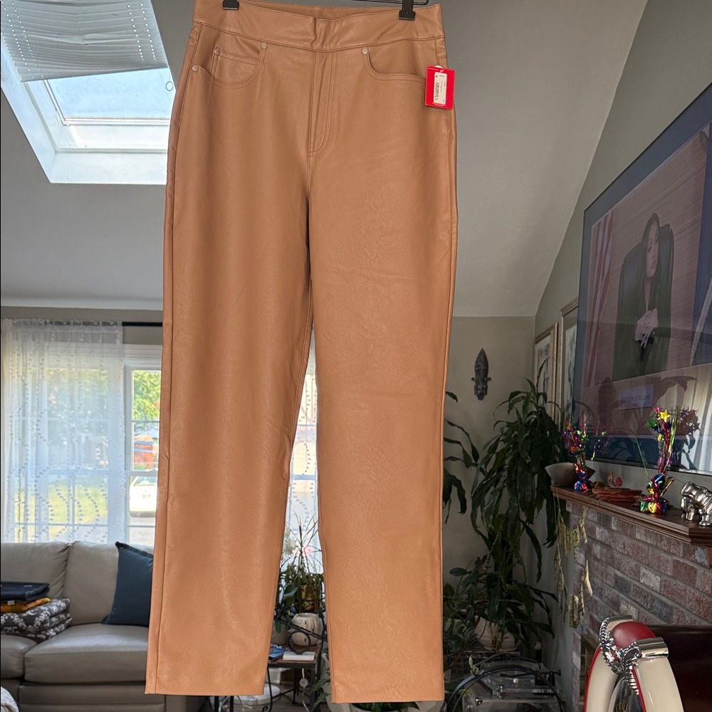 SPANX Tan Vegan Leather Straight Leg Pants NWT!!!